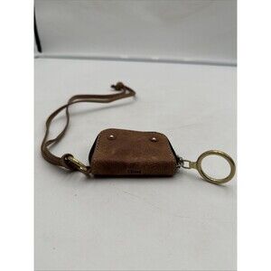 Authentic Chloe Vintage Coin Purse Pouch Leather Brown With Hanging Leather